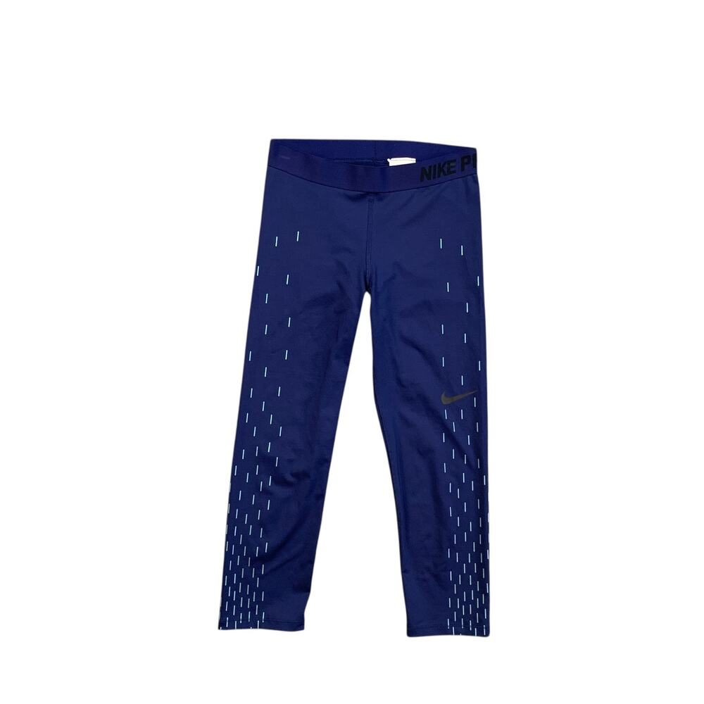 Nike Leggings Womens M Medium Navy Dri Fit Pro Linear Rain Pull On Stretch Capri